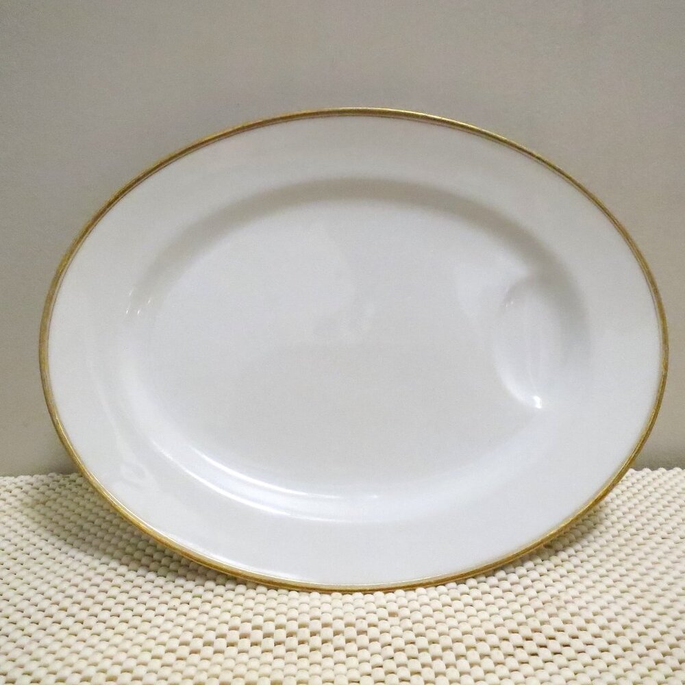 Oval Meat Serving Platter 11.25 Theodore Haviland Limoges Porcelain Double Gold